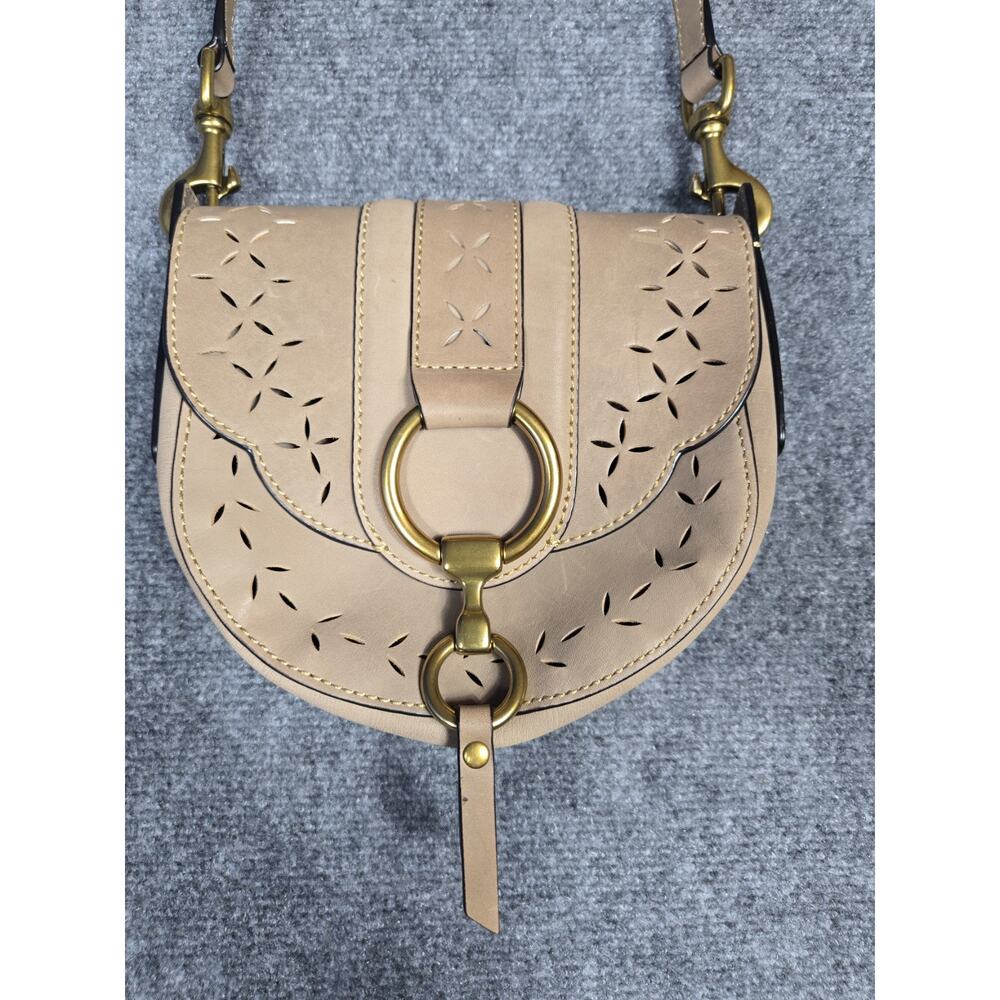 FRYE ILANA Harness Perforated Leather Bag Khaki Saddle Crossbody Bag Purse - Picture 2 of 12
